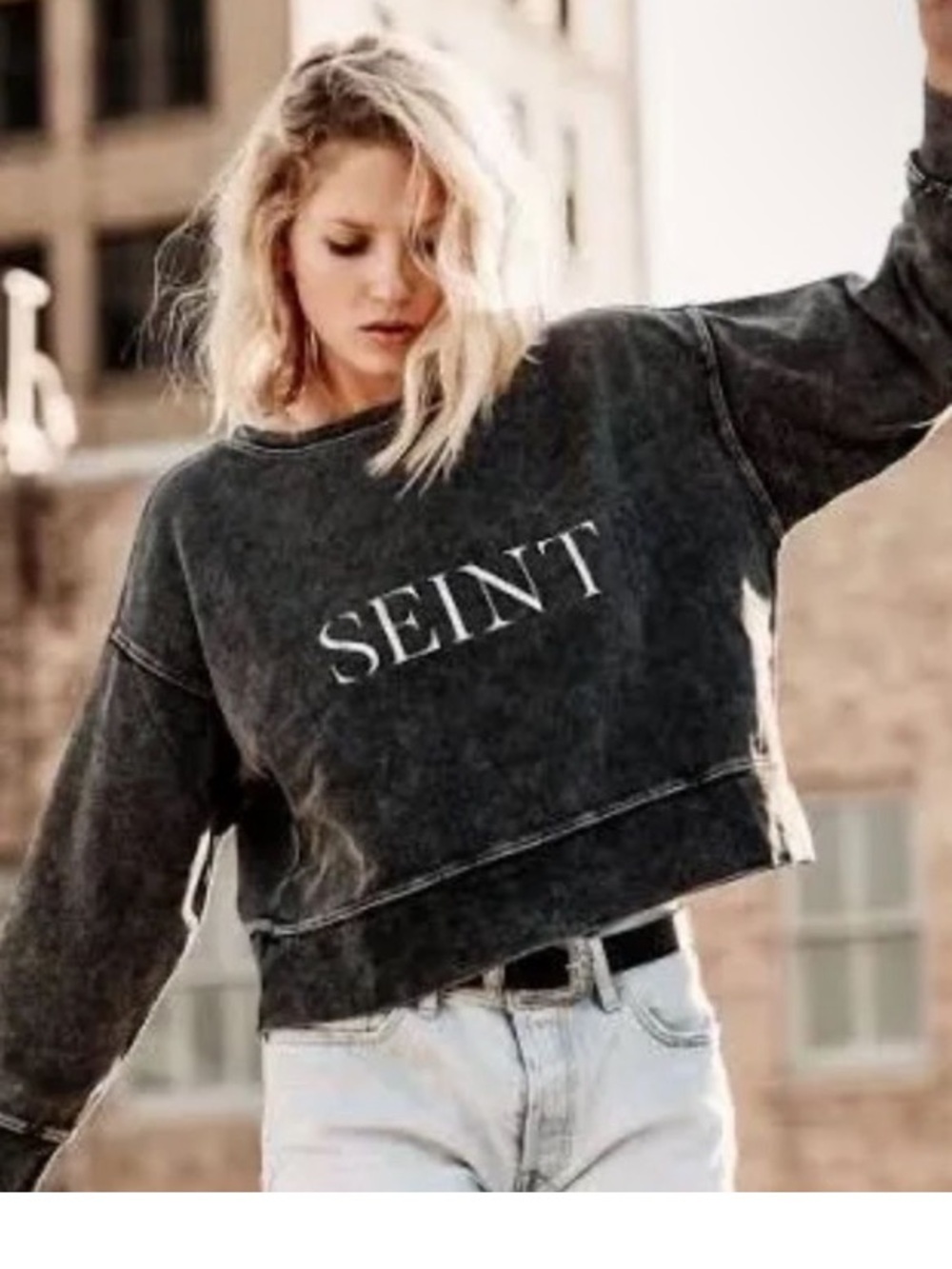 SEINT Women's Black Crewneck Sweatshirt 100% Cotton